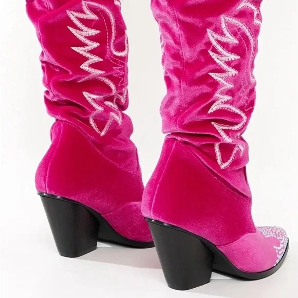 Cape Robbin Lish Velvet Rhinestone Thigh High Slouchy Western Boots NIB size 7 - Picture 5 of 15